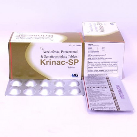 Aceclofenac 100mg +Para 325mg+ Serratiopeptidase 15mg, 10x10 1