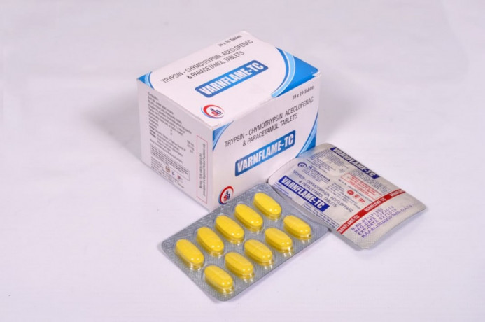 Aceclofenac (100mg) + Paracetamol/Acetaminophen (325mg) + Trypsin Chymotrypsin (50000IU) 1
