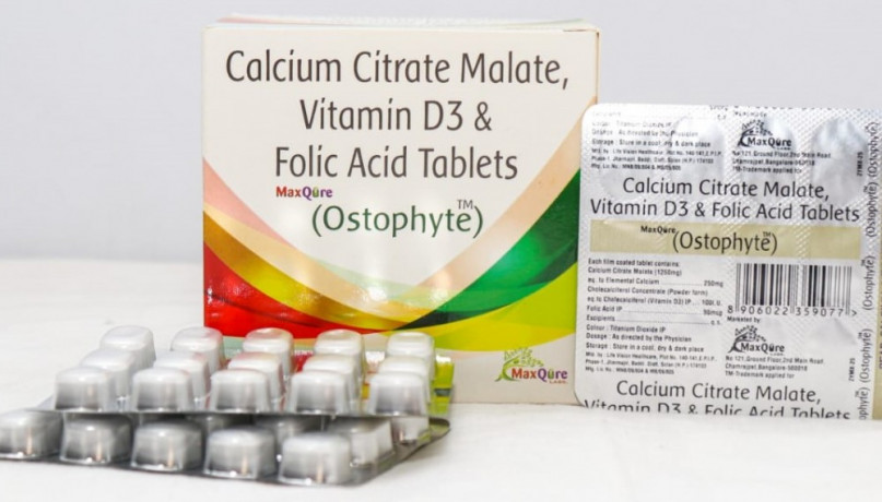 Calcium Citrate Malate 250 Mg+ Vitamin D3 IP 100 IU+Folic Acid IP 50 Mcg Tablets 1