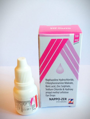 Naaphazoline Hydrochloride, Chlorpheniramine Maleate, Boric acid, Zinc Sulphate, Sodium Chloride & Hydroxy Proryl Methyl Cellulose Eye Drops 1